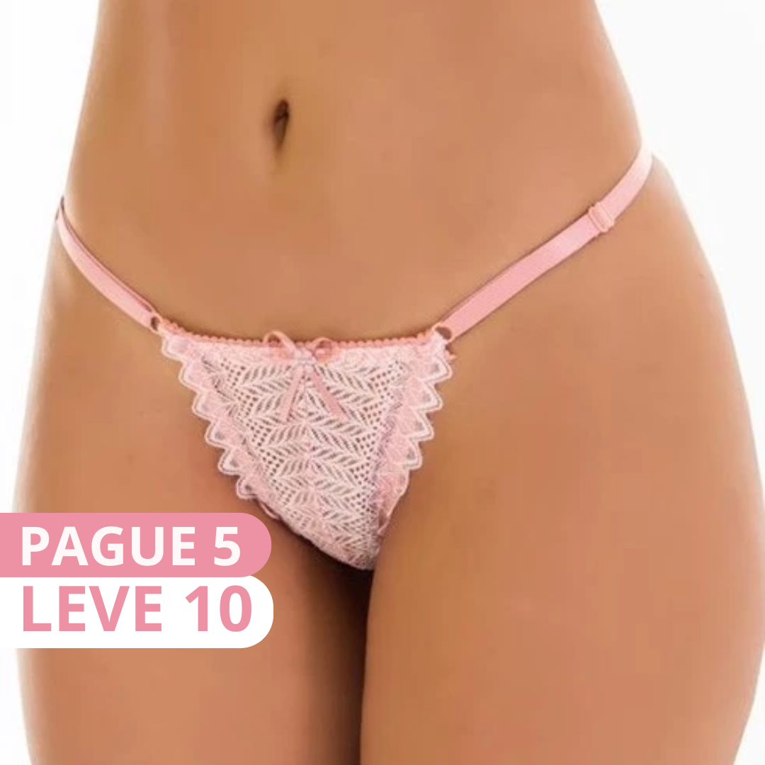 Calcinha Tanga Rendada Fio Dental com Regulagem (Compre 5 Leve 10)