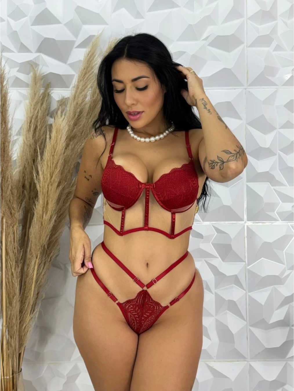 Conjunto Lingerie Cropped com Tule Strep