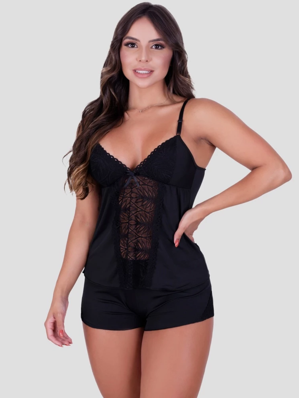 Baby Doll Alcinha Fina Detalhes Renda Pijama