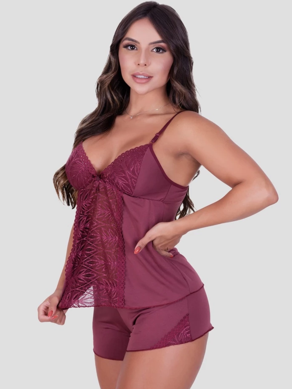 Baby Doll Alcinha Fina Detalhes Renda Pijama