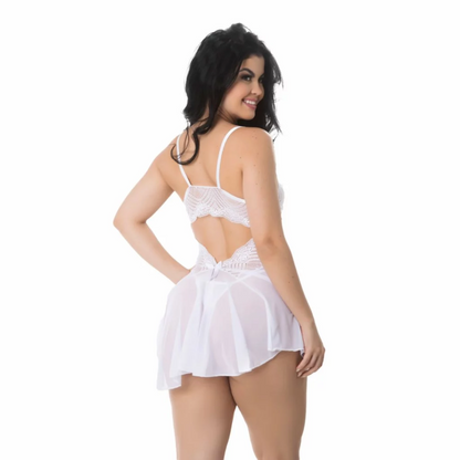 Camisola Sexy Tule Transparente Decote Costas Com Calcinha